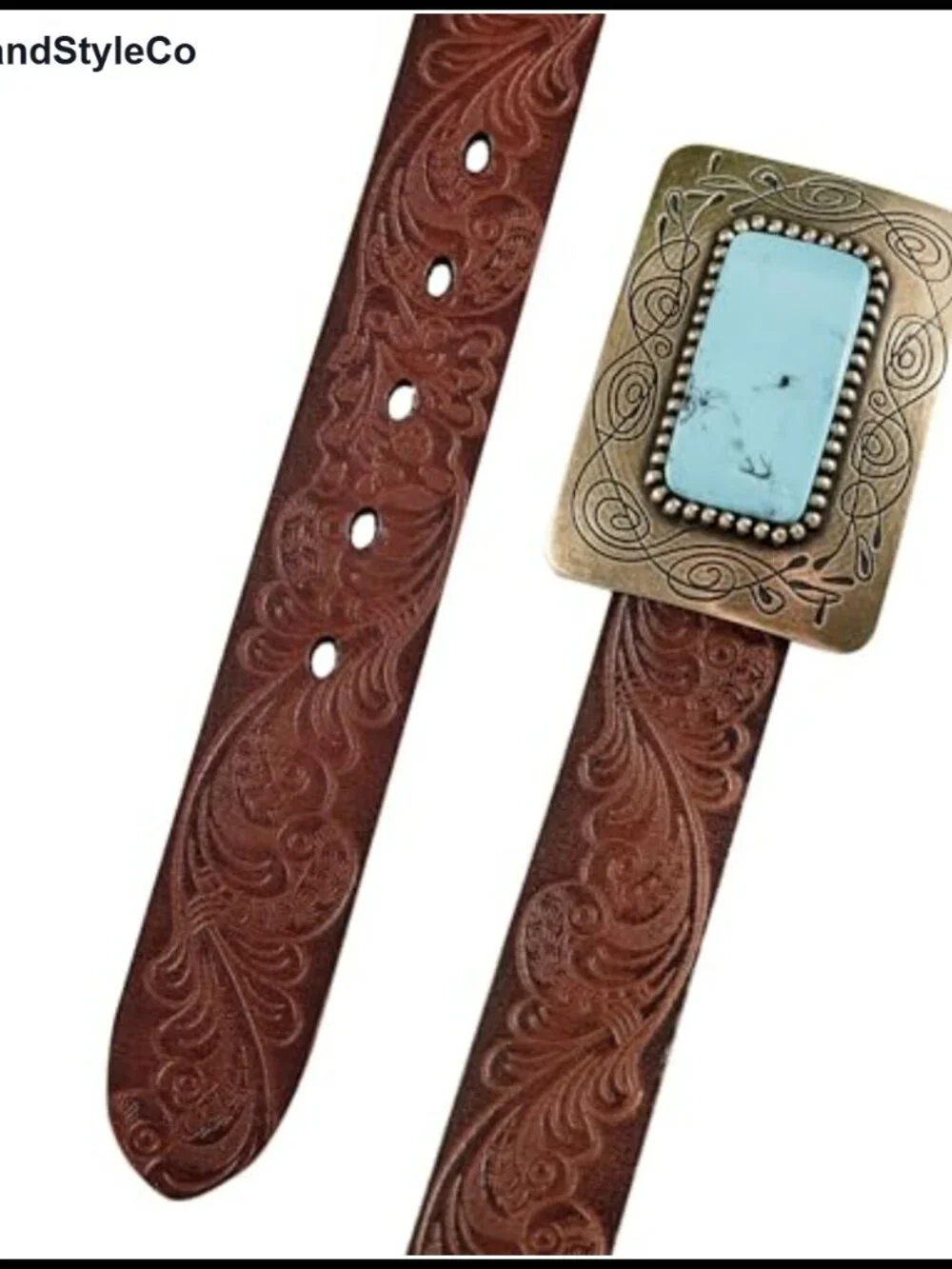 Lucky Brand Women's Leather Belt with Vintage Plaque Buckle